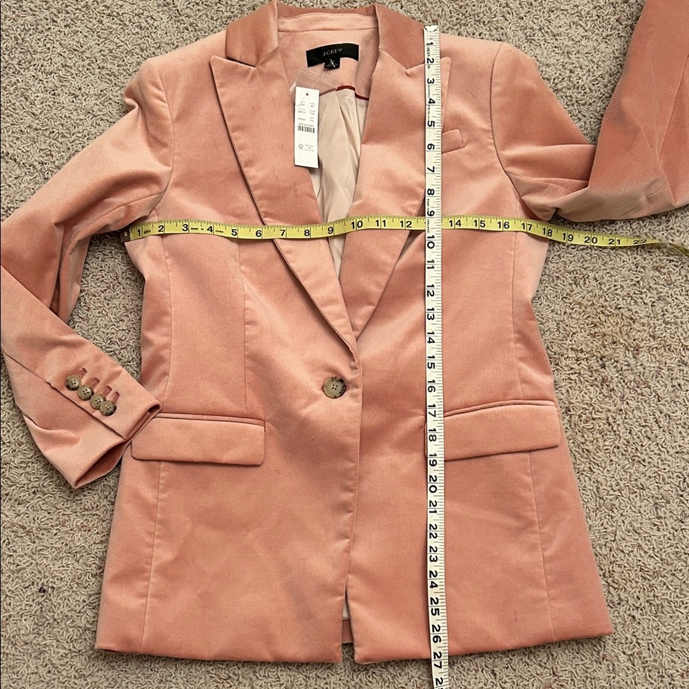 J. Crew⭐️NWT Peachy-Pink Velvet BLAZER Jacket One-Button Women’s Size 2P⭐️NEW! - Picture 10 of 16